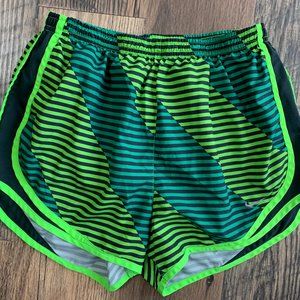 Nike Dri-Fit Ladies Green & Black Striped Running SHorts